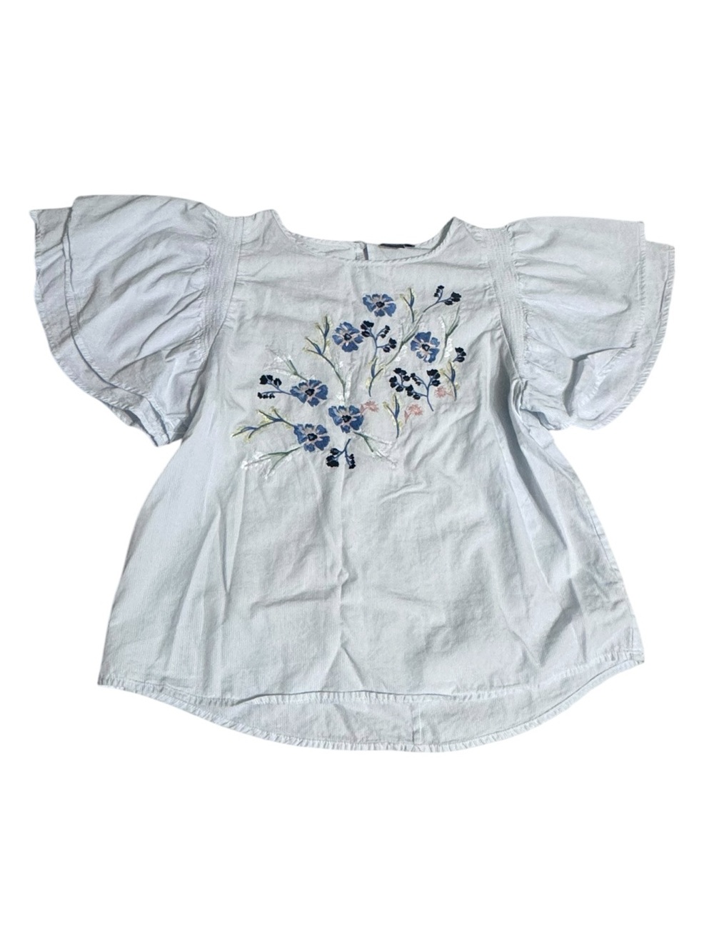 Kaari Blue White Top with Navy Label Accent